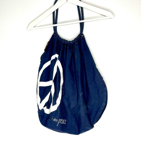 Peace Love World Handbags - Peace Love World Blue & White “I am Peace” “I am love” peace sign shoulder bag